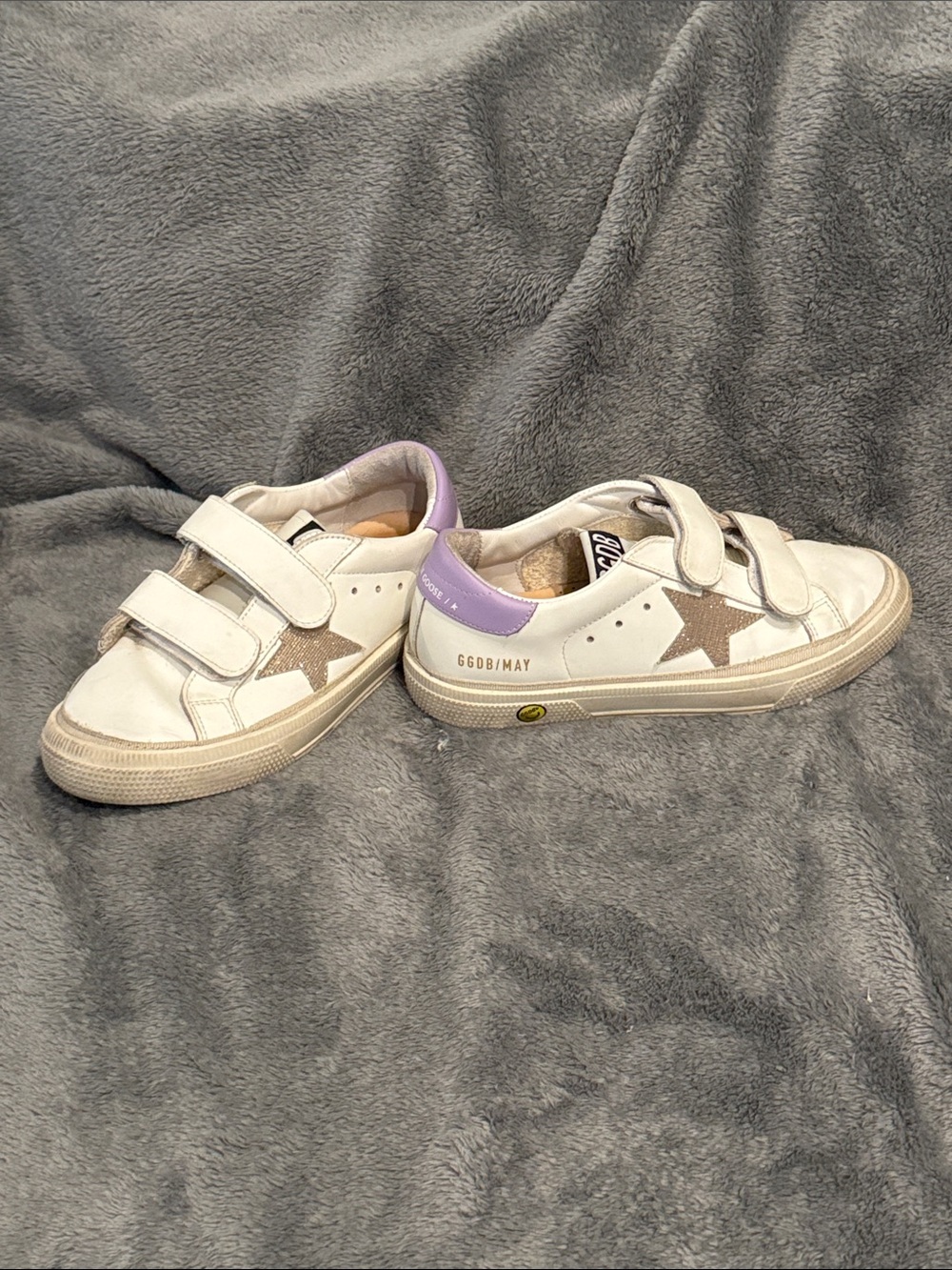 Golden Goose Kids White Leather Sneakers with Glitter Star and Lavender Heel